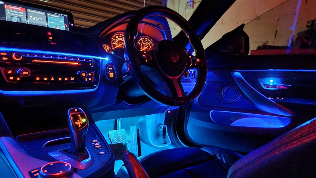 Showing interior of car with lights