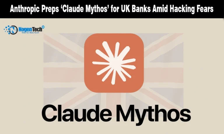 UK Banks Sound Alarm as Anthropic Plans Deployment of Claude Mythos Hacking AI Anthropic logo and digital security shield over the London skyline for a banking AI news report.