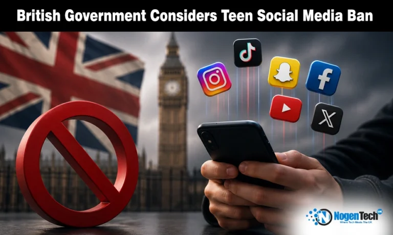 UK Calls for Partial Under-16 Social Media Ban as Doctors Warn of Severe Psychological Harm British government teen social media ban proposal banner featuring UK Parliament and smartphone apps.