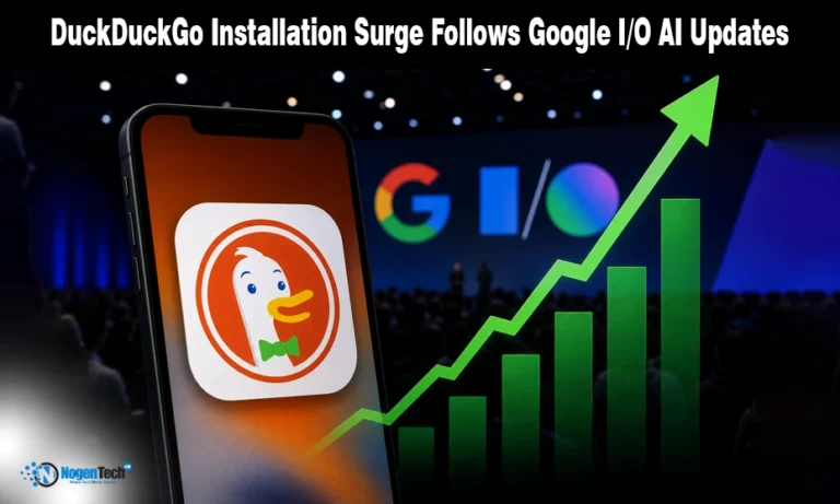 DuckDuckGo Installs Jump 30% After Google I/O as US Backlash Sparks UK Regulatory Watch DuckDuckGo installation surge follows Google I/O AI updates featured banner for NogenTech UK.