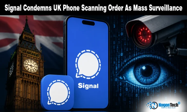 Starmer Gives Big Tech Three Months to Scan Devices for Child Safety, But Signal Calls It Mass Surveillance Signal Condemns UK Phone Scanning Order As Mass Surveillance news banner for NogenTech UK.