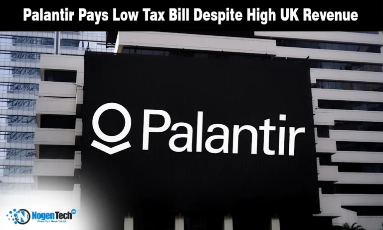 Palantir Paid Just £2.1 Million in UK Tax in 2024 While Funnelling Earnings to the US, Report Finds Large white Palantir logo displayed on a black corporate office building facade.