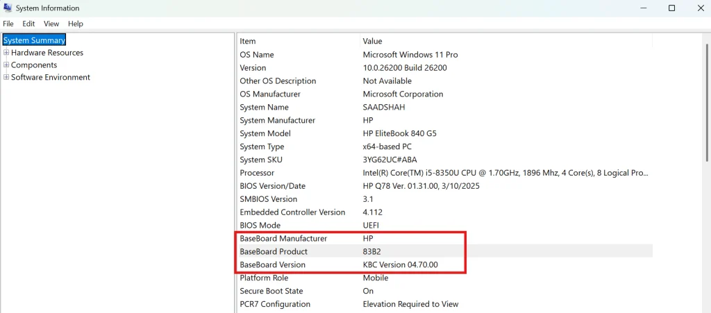 Check the Motherboard Model in System Information